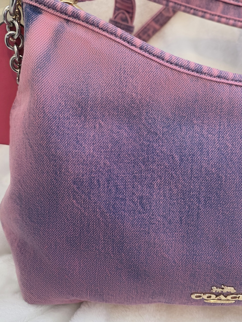 Custom Hand-Dyed Pink Coach Laurel Shoulder Bag | Reworked Denim with Charms - Picture 7 of 15